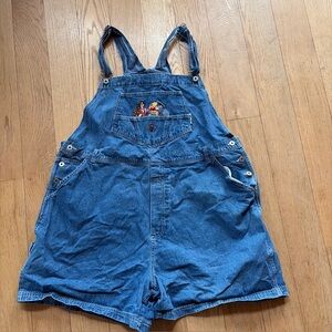 VTG Pooh Woman 24W Denim Shortalls Winnie the Pooh Embroidered 90s Y2K Boho